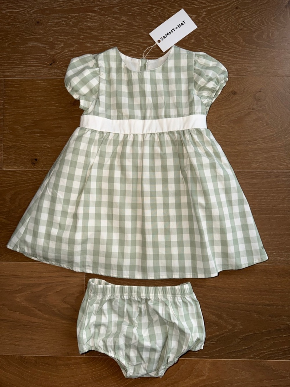Sammy + Nat Sage and White Gingham Dress with Bloomer